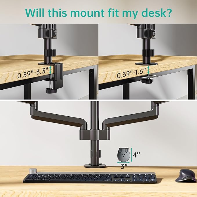 WALI Triple Monitor Mount for 13-32 inch Screens, Adjustable 3 Monitors Desk Mount with Swivel, Tilt, Clamp & Grommet Kit, Triple Monitor Stand for Desk, VESA 75x75/100x100mm (GSDM003), Black