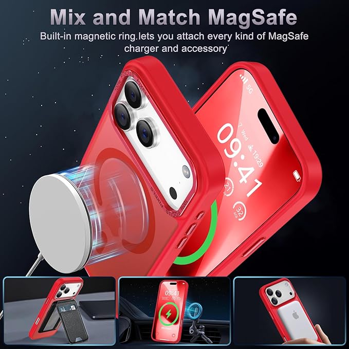 Newfuture Magnetic for iPhone 17 Pro Max Case [Compatible with Magsafe] [Military Grade Drop Protection] Translucent Matte Anti-Scratch Shockproof Protective Phone Cover 6.9 Inch, Red