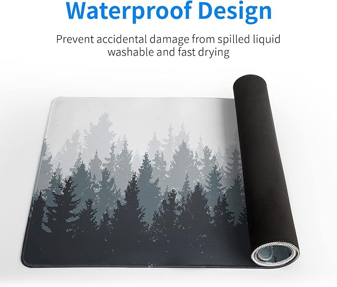 Desk Mat,Large Mouse Pad 31.5x11.8 Inch XL Extended Gaming Mouse Pad Mat with Non-Slip Base Stitched Edges Mousepad for Computer,Office,Keyboard and Laptop - Fog Misty Forest