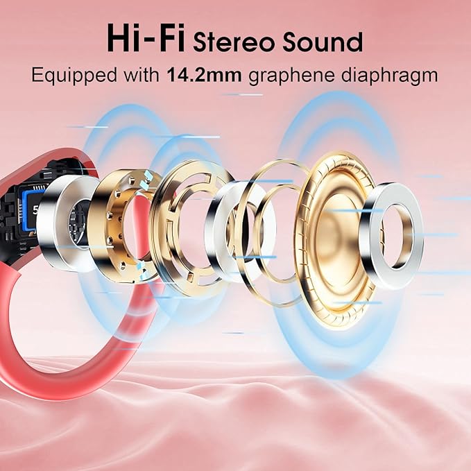 Wireless Earbuds 75hrs Bluetooth 5.4 Headphone Sport, 2026 Bluetooth Earbuds Stereo Deep Bass Over Ear Bud with Earhooks, ENC Noise Cancelling Mic, IPX7 Waterproof Earphone for Gym/Workout/Run, Red