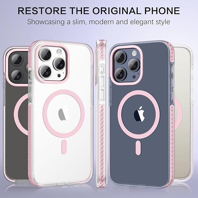 BENTOBEN Magnetic for iPhone 15 Pro Max Case 6.7", Compatible with Magsafe Military Shockproof Protective Bumper Cute Transparent Slim Anti-Yellowing Case for iPhone 15 Pro Max Cover, Clear Pink