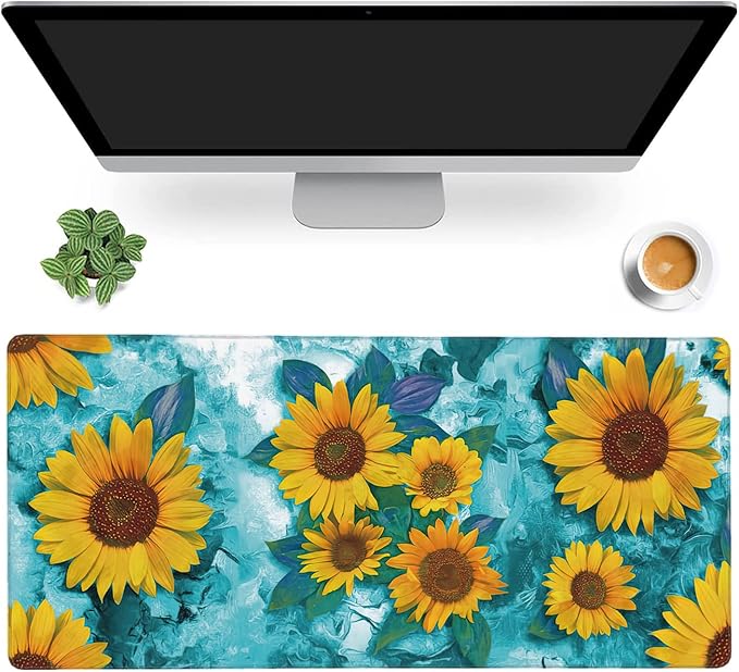 Modern Abstract Art Sunflowers Gaming Mouse Pad XXL Large Desk Mouse Pad Keyboard Mat with Stitched Edges Waterproof Non-Slip Desk Mat for Laptop,Keyboard,Computer 35.4 * 15.7 Inch