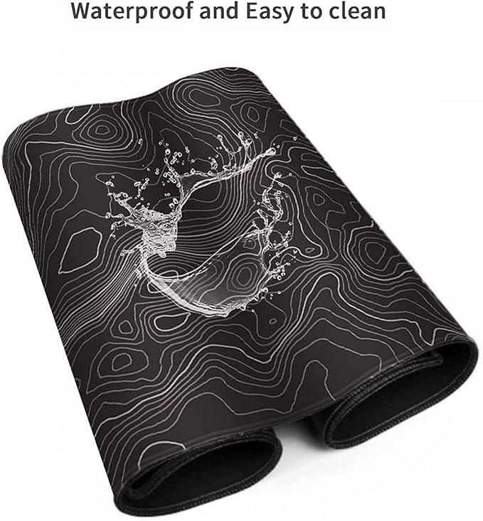 AQQA Mouse Pad,Extended Large Gaming Mousepad mat with Non-Slip Rubber Base,Topographic Map Lines Contour Geographic Background,for Gaming Office Laptop Computer Men Women(29.5x16 Inch,Black)