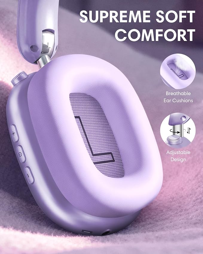 Wentronic Y02 Active Noise Cancelling Headphones, Wireless Over-Ear Bluetooth 5.4 Headphones, Multiple Modes, 60H Playtime, Hi-Res Audio, Big Bass, Foldable Lightweight for Travel Home Office, Purple