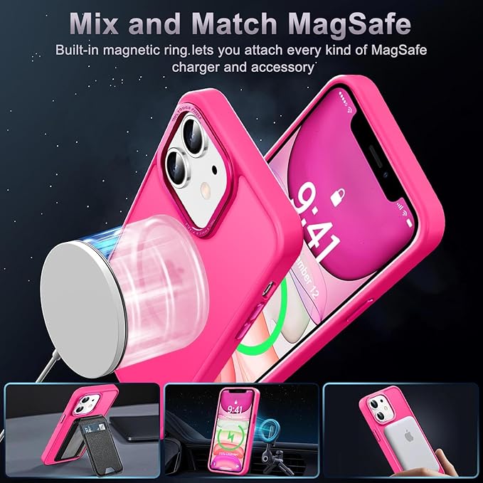 Newfuture Designed for iPhone 11 Case with Strong Magnetic [13 FT Military Drop Protection] [Compatible with Magsafe] Slim Translucent Matte Shockproof with Anti-Fingerprint Phone Case, Hot Pink
