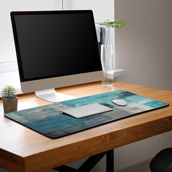 XXL Mouse Pad Turquoise and Gray, Extra Large Mouse Pad Gaming Desk Mats, Oversized Mousepad Non-Slip Rubber Base, 35.4 X 15.7 inch for Work/Game/Office/Home Abstract Painting Contemporary
