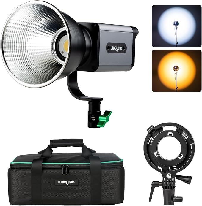 Weeylite Ninja 200 60W Bi-Color COB LED Video Light, 2800K-6800K Continuous Studio Lighting, CRI 95+ TLCI 95+, 0-100% Dimmable, 5800LM 70400Lux, App & Bluetooth Control, Portable Photography Light