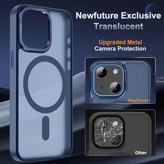 Newfuture Designed for iPhone 13 Case & iPhone 14 Case with Magnetic [13 FT Military Drop Protection] [Compatible with Magsafe] Slim Translucent Shockproof with Anti-Fingerprint Phone Case, Navy Blue