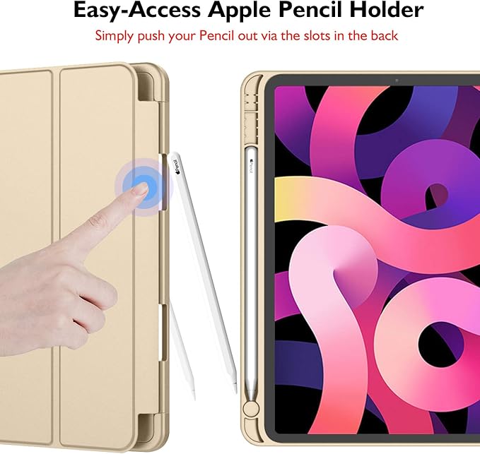 iMieet iPad Air 11 Inch Case M4/M3/M2(2026/2025/2024), iPad Air 5th/4th Generation Case 2022/2020 10.9 Inch with Pencil Holder,Trifold Stand Smart Case with Soft TPU Back(Champagne Gold)