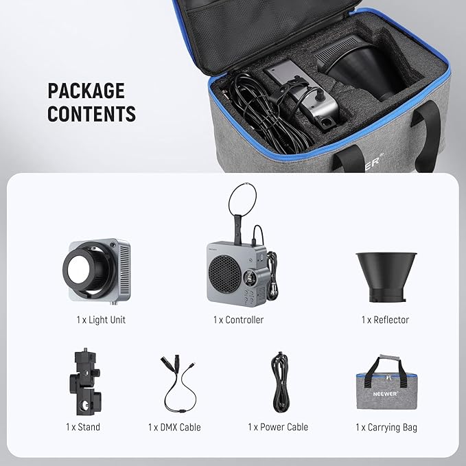 NEEWER HS200C Portable RGB LED Video Light, APP/2.4G/Panel/DMX Control, 280W 150000Lx 2500-7500K CRI95+ COB Continuous Output Lighting Bowens Spotlight for Video Recording Streaming Studio Photography