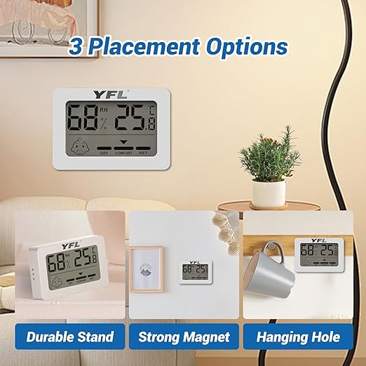YFL Digital Hygrometer Thermometer,Indoor Thermometer with Comfort Indicator,Pratical Room Temperature Monitor Thermometer for Home, Office, Greenhouse, Cellar(White)