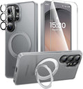 360°Ring Stand for Samsung Galaxy S26 Ultra Case with 1X Screen Protector +1X Camera Cover,Fit for MagSafe, Translucent Matte Cover & Scratch-Resistant Back Cover for Galaxy S26 Ultra 6.9", Gray