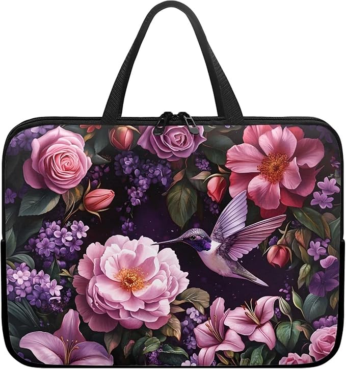 Hummingbird Bright Floral 13 Inch Computer Sleeve Tablet Portable Carrying Sleeve Case Bag Waterproof Laptop Tote Bag Notebook Messenger Briefcase Tablet Handbag for School/Office