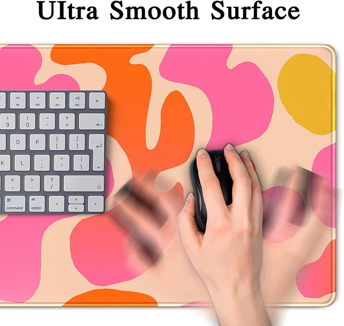 Pink Desk Mat Modern Abstract Large Mouse Pad XXL Cute Pink Desk Pad Keyboard Mat, Desk Accessories for Women Office Decor, Extended Mousepad 31.5''X15.7'' Non-Slip Rubber Base with Stitched Edges