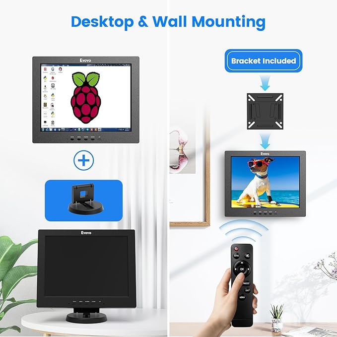 Eyoyo 12 Inch HDMI Monitor with BNC VGA AV HDMI Input 800x600 Portable 4:3 TFT LCD Mini HD Color Screen with Built-in Speaker