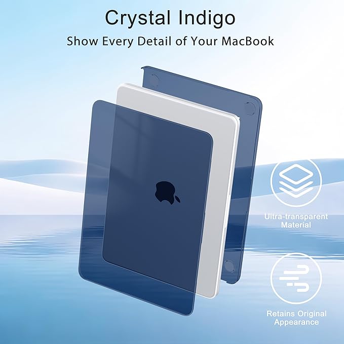MecBevia for MacBook Neo Case 13 inch 2026 Release Model A3404 with A18 Pro Chip, Hard Shell Case with Keyboard Cover, Screen Protector, Type C, Crystal Indigo