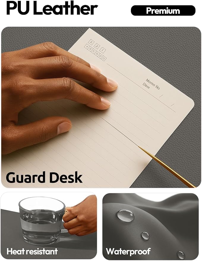 YSAGi Leather Desk Protector, Office Mat, Large Mouse Mat, Non-Slip PU Leather Blotter, Laptop Desk Pad, Waterproof Writing Pad for Office and Home (Dark Grey, 47.2" x 23.6")