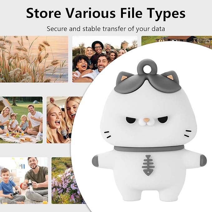 USB Flash Drives, 16GB/32GB/64GB/128GB Silicone USB2.0 High Speed Thumb Memory Stick Pen Date Storage Pendrive U Disk (Cat, 128GB)