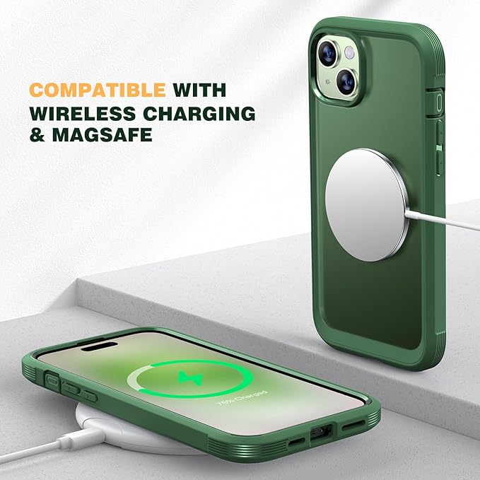 Diaclara Designed for iPhone 15 Case, Full Body Rugged Case with Built-in Touch Sensitive Anti-Scratch Screen Protector, with Camera Lens Protector for iPhone 15 6.1" (Frosted Green)