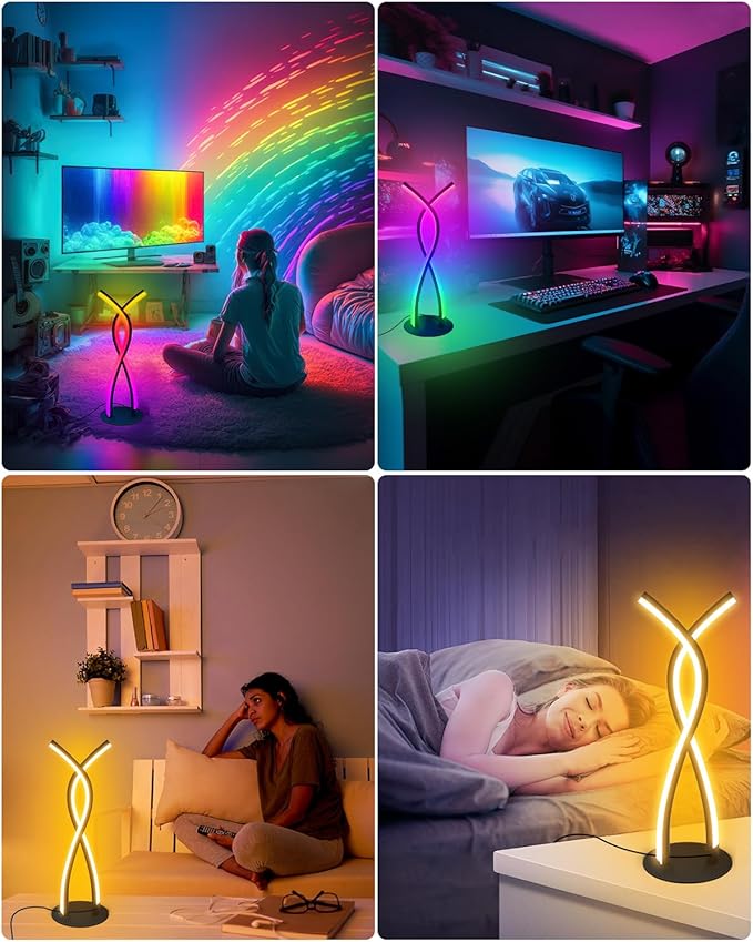 Daymeet LED Table Lamp, Modern Bedside Light Desk Nightstand Lamp RGB Color Changing Dimmable with Remote Music Sync Smart Bluetooth APP Control Night Light 5V USB Unique Desk Lamp for Bedroom Home