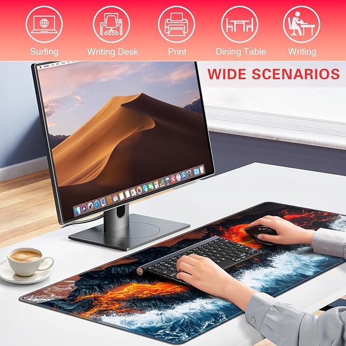 Mousepad, Large Gaming Mouse Pad XXL 35.4×15.7in, Extended Computer Keyboard Mouse Mat Desk Pad for Laptop with Stitched Edges, Waterproof Mousepad for Gamer Home&Office Women