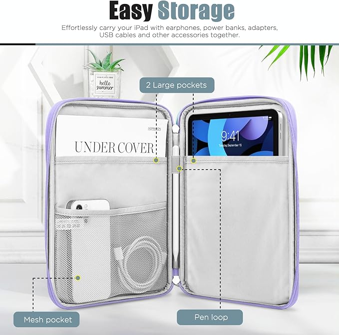 TiMOVO 9-11" Tablet Sleeve Bag for iPad 11-inch A16 2025, iPad 10.9"/10.2"| Air 11 Inch/5th/4th Gen. 10.9", Galaxy Tab A9+/A11Plus 11", Protective Bag with Pocket, Purple