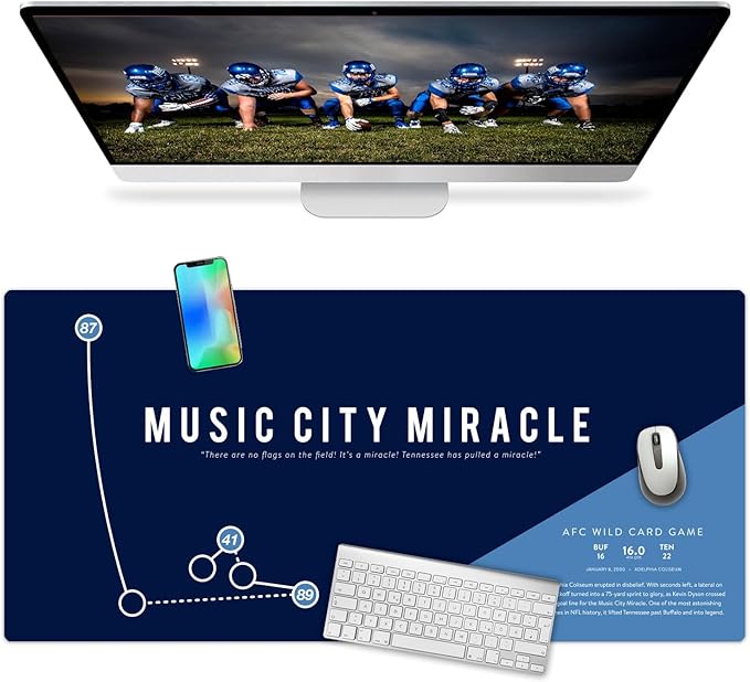 French KOKO Large Tennessee Football Desk Mat 36" x 16.5" – XL Desk Pad Mat Featuring The Music City Miracle Play, Oversized Mouse Pad Protector, for Men, Teen Boys, Dad, Office