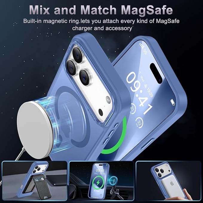 Newfuture Magnetic for iPhone 17 Pro Max Case [Compatible with Magsafe] [Military Grade Drop Protection] Translucent Matte Anti-Scratch Shockproof Protective Phone Cover 6.9 Inch, Light Blue