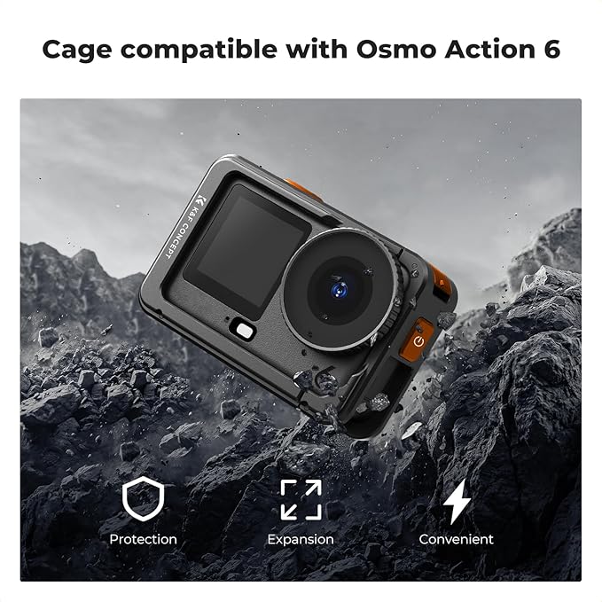 K&F CONCEPT Cage + Foldable Quick Release Mount Kit Compatible with DJI Osmo Action 6 Only, Protective Expansion Frame Case with Cold Shoe Mount | 1/4" Screw Adapter for Tripod, Selfie Stick Vlogging