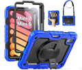 SEYMAC Case for iPad mini 7th Generation (A17 Pro) 2024/ Mini 6th Generation 8.3 Inch, Full-Body Shockproof Protective Case with Screen Protector, 360° Rotating Stand, Hand/Shoulder Strap, Blue