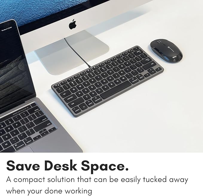 Macally Wired Keyboard for Mac with USB Hub (2X USBC / 1x USBA) - Compatible Small Apple Keyboard with 2 in 1 USB Plug - for MacBook Pro/Air, Mac mini, iMac