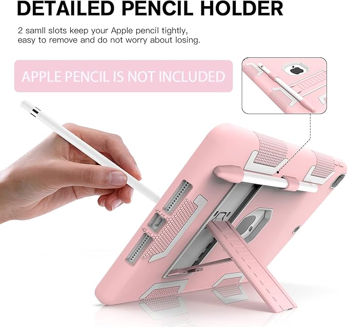 CCMAO Case for iPad 9th/8th/7th Gen, iPad 10.2 2021/2020/2019 with Kickstand & Pen Holder, Hybrid Heavy Duty Shockproof Protective Case, Rose Gold+Gray