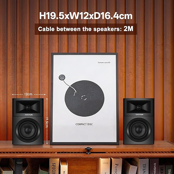 Sanyun SW203 2.0 Desktop Computer Speakers - Near-Field 3D Stereo with Vertical Imaging - 60W Triple-DSP Dual Independent Drive - 24bit USB-C DAC Bluetooth 5.4 AUX, HiFi PC Gaming (Pair, Cherry)