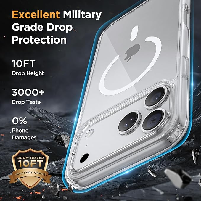 Miracase Magnetic for iPhone 17 Pro Case 6.3" with Screen Protector, [Compatible with MagSafe] Military-Grade Protection, Anti-Fingerprint, Slim Thin Phone Case for 17 Pro Cover, Clear