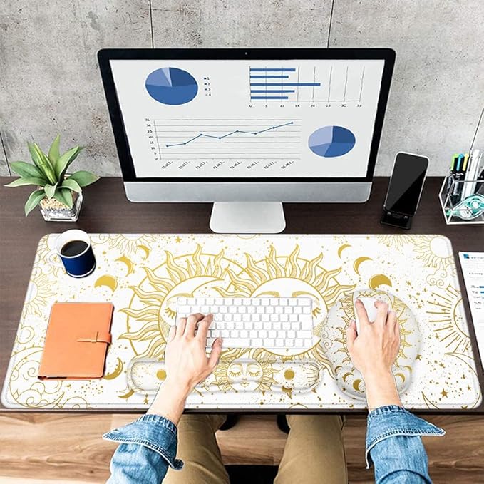 LATEEFAH Mouse Pad with Wrist Rest, Large Mouse Pad, Ergonomic Gaming Desk Pad Keyboard Wrist Rest Set, 4-in-1 Desk Mat Keyboard Mat for Home, Office