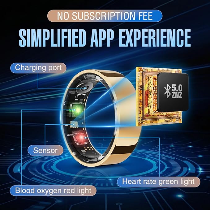 Halo Ring Smart– Compatible with iOS and Android Systems, No Subscription Required, Long Battery Life, Equipped with Sensor Technology, Supports Fitness, Blood Oxygen, and Sleep Monitoring.