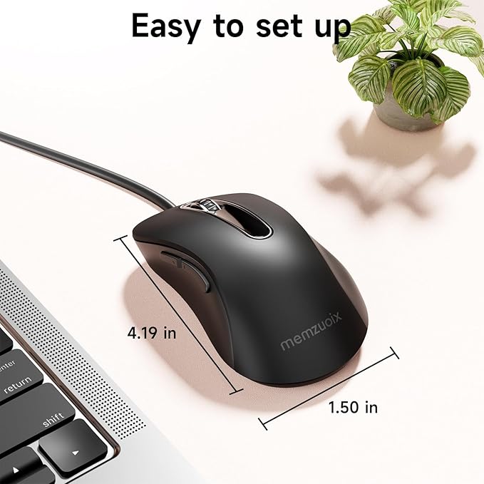 memzuoix Wired Mouse, USB Computer Mouse 1400 DPI Mobile Optical Mouse Ergonomic Design Computer Mice with 5FT Cord for Laptop, PC, Desktop, MacBook, 5 Buttons (Black)