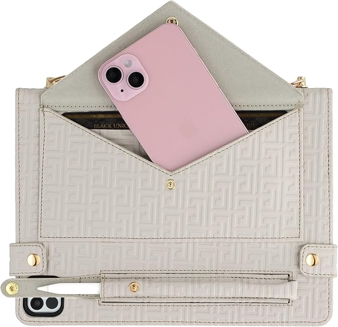 Handbag Case for iPad Pro 12.9" (6th/5th/4th Generation) & iPad Air 13" M3 M2, Techcircle Elegant Crossbody Folio Stand Wallet Case w/Pencil Holder, Card Slots, Hand+Shoulder Strap, Off-White