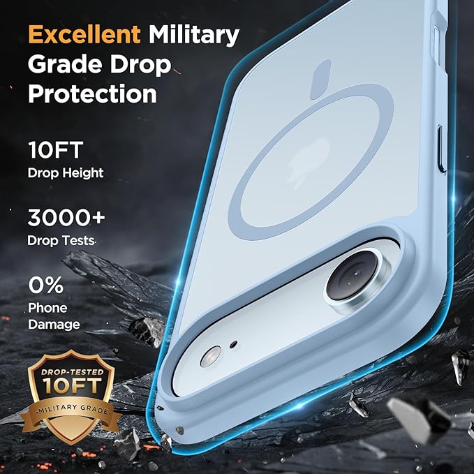 Miracase Magnetic for iPhone Air Case with Screen Protector(Compatible with MagSafe), Slim Thin Translucent Matte Military-Grade Protected Phone Cover for iPhone 17 Air 6.5", Light Blue
