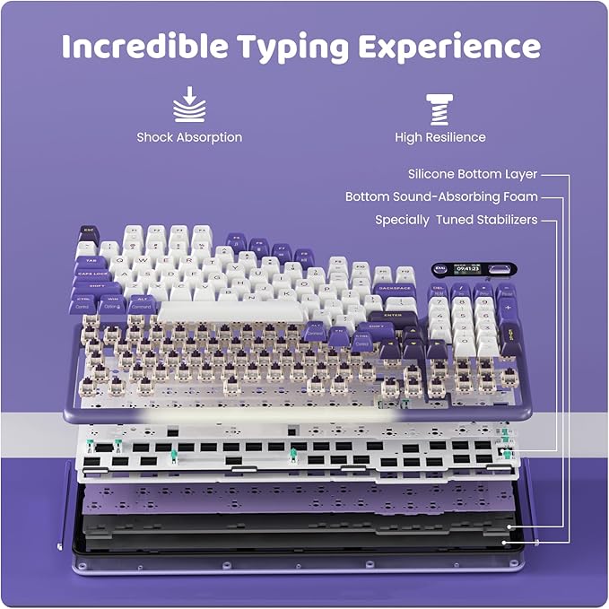 KZZI Z98 Wireless Mechanical Keyboard, Smart Display & Knob, BT5.0/2.4GHz/USB-C, Hot Swappable Custom Keyboard, Pre-lubed Linear Switches, Gasket Mount, RGB Creamy Gaming Keyboard