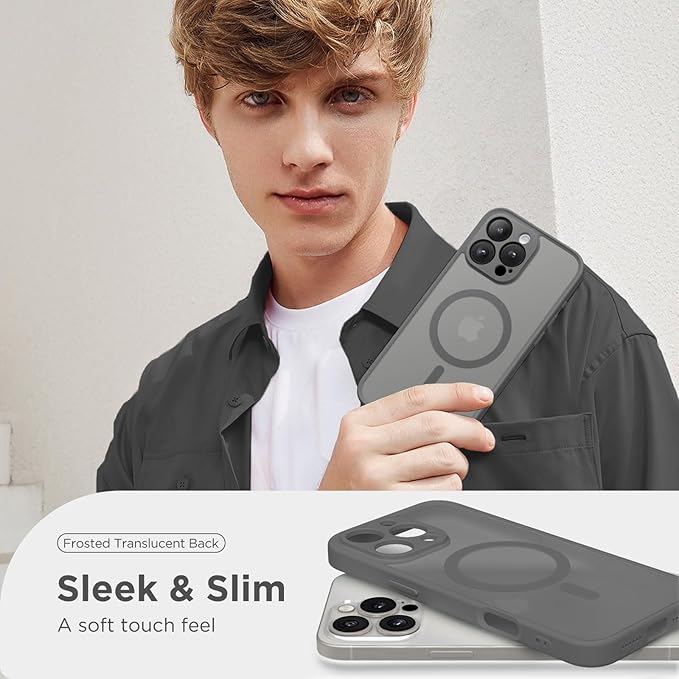 CAPRARO Magnetic Compatible with iPhone 16 Pro Max Case, Upgraded [Full Camera Protection] [Compatible with MagSafe] Protective Translucent Matte Women Phone Case Cover, Deep Greyr