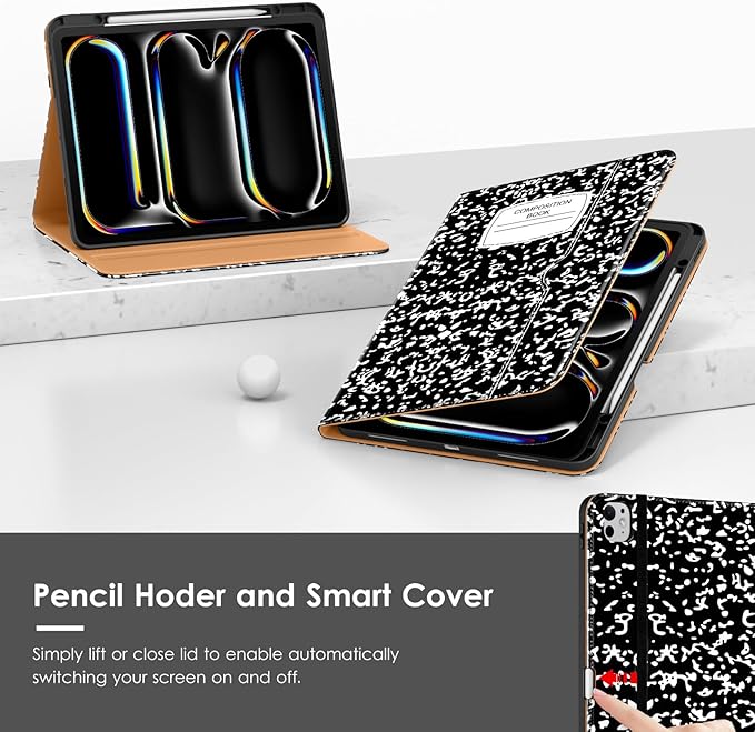 VIKESI Case for iPad Pro 13 (M4) 2024, Leather Stand Cover with Apple Pencil Holder, Auto Wake/Sleep, Multiple Viewing Angles, Built in Hand Strap & Pocket, Book