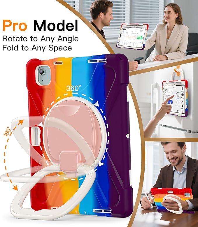 BATYUE Case for Air 11-inch M4 (2026)/M3 (2025)/M2 (2024), iPad Air 5th/4th 10.9 inch(2022/2020), iPad Pro 11" 4th/3rd/2nd/1st, Kids Cover with 360° Rotating Stand, Pencil Holder, Carrying Strap, Red