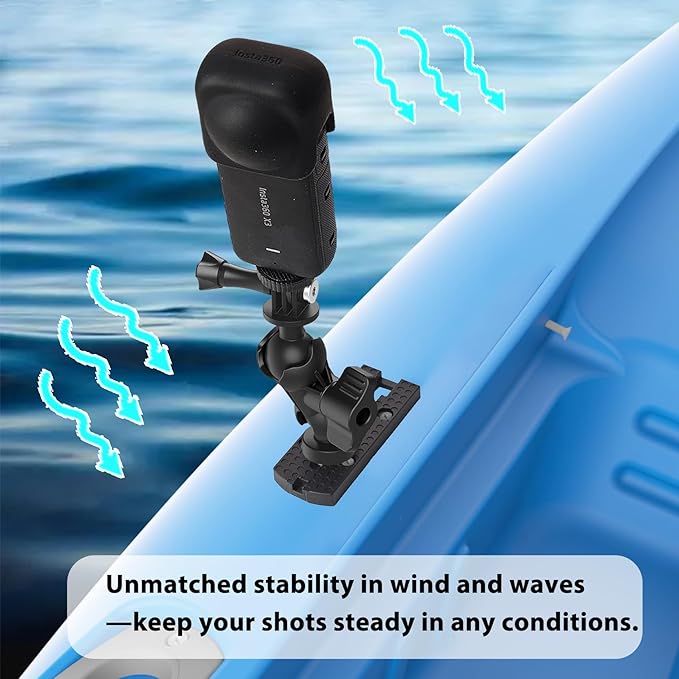 Universal Kayak Action Camera Mount 360 Degree Adjustable Kayak Rail Track Camera Holder Compatible with GoPro Three-Prong Mounts