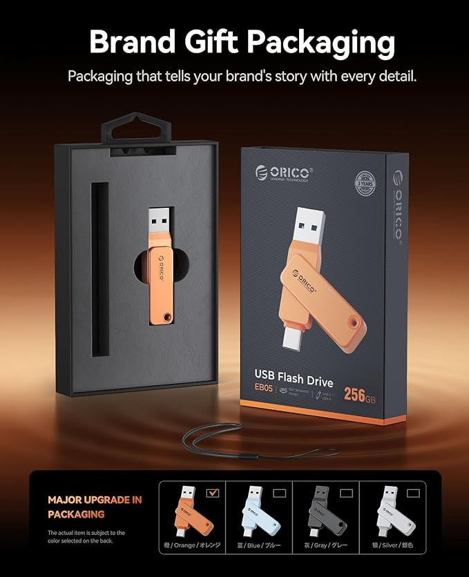 ORICO USB 3.0 Flash Drive 150MB/S Metal Housing Swivel Design Support OTG Function 2 in 1 PenDrive 128GB for USB C and USB A Devices -EB05 OR