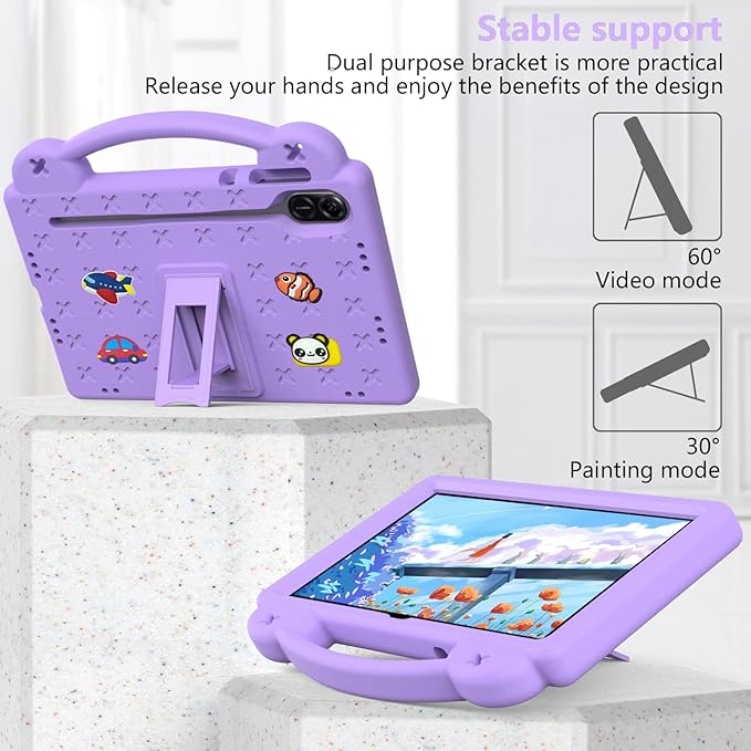 AKABEILA Compatible with Honor Pad X8a 2024/Pad X9 11 inch 2024/Infinix Xpad 11 inch X1101 2024 Tablet Case, Kids Shockproof Protective Case with Shoulder Strap & Stand Handle Light Purple