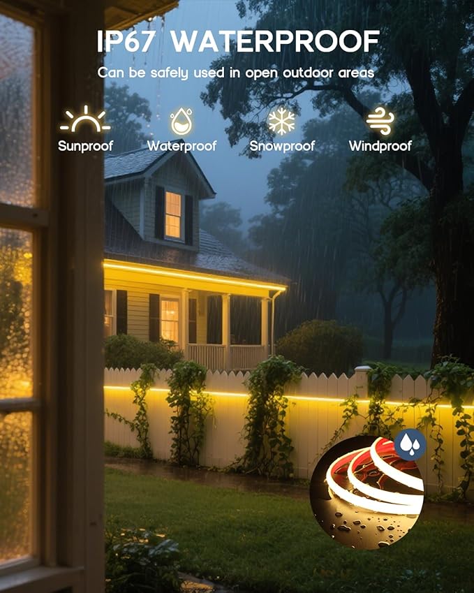COB LED Strip Lights Daylight White 6000K,12V 16.4ft IP67 Waterproof High CRI 95Ra+ Super Bright,Flexible Boat Lights for Fishing Night Outdoor Bathroom Swimming Pool(Power Supply Not Included)