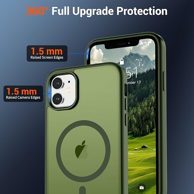 SUPFINE Magnetic for iPhone 12 Case/iPhone 12 Pro Case (Compatible with MagSafe)(Military Grade Drop Protection) Slim Translucent Matte Shockproof with Anti-Fingerprint Phone Case,Cangling Green