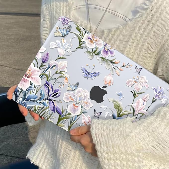 for MacBook Neo 13 inch Case 2026 A3404 with A18 Pro Chip, Anti-Scratch Slim Pattern Plastic Hard Shell Case 13-inch Neo Protective Cover with Keyboard Cover & Screen Film, Purple Flowers