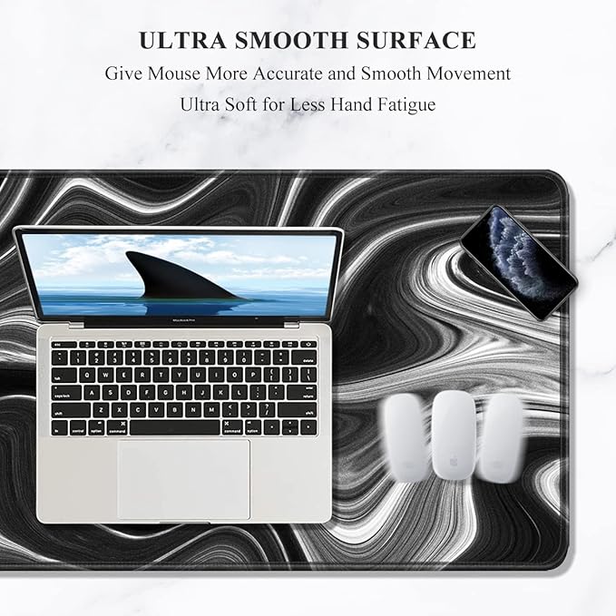 Auhoahsil Large Gaming Mouse Pad, Fluid Art Style XXL 35.4 x 15.7 in Desk Pad Stitched Non-Slip Rubber Long Computer Mousepad Thin Extended Full Size Desk Mat for Desktop Laptop Wireless Mice, Black